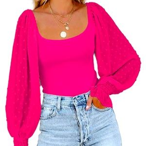 Pink Sheer Sleeve Bodysuit Sz M